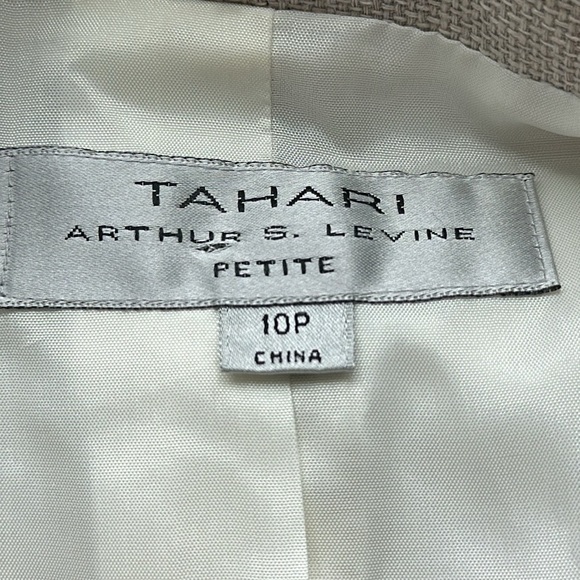 Tahari jacket 10P tan white fitted linen career lined tuxedo style - Picture 8 of 11